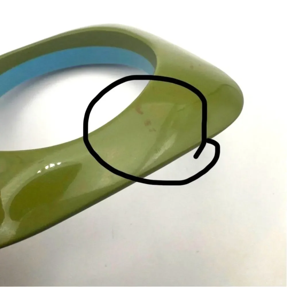 Square Chunky Blue Green Bangle Bracelet Plastic Retro Oversized Jewelry